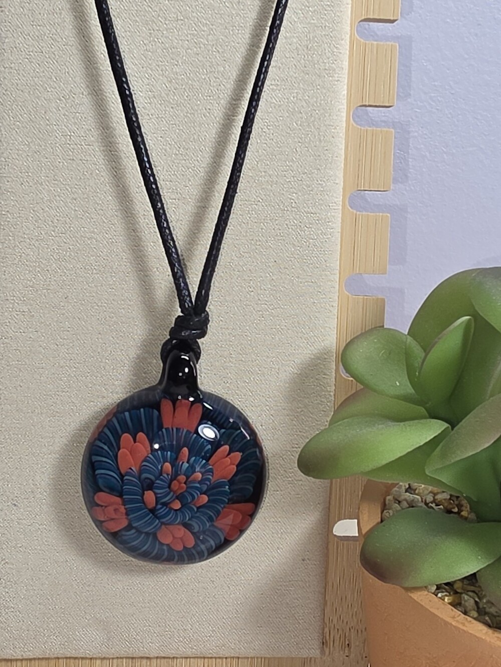 2626,Handblown Glass Floral Implosion Pendant Necklace – Lotus Borosilicate Gla